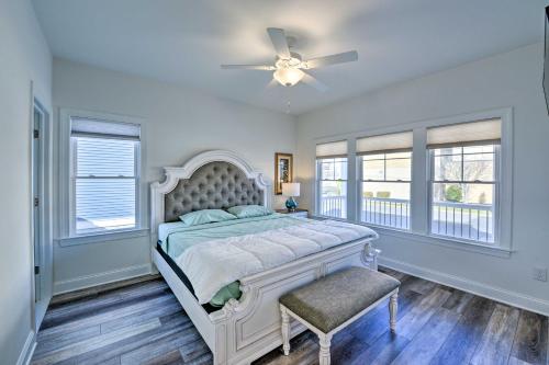 een slaapkamer met een bed en een plafondventilator bij New-Build North Wildwood Home with Private Pool in North Wildwood