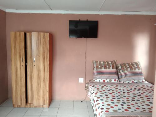 - une chambre avec un lit et une télévision murale dans l'établissement Philip and Son, à Queenstown