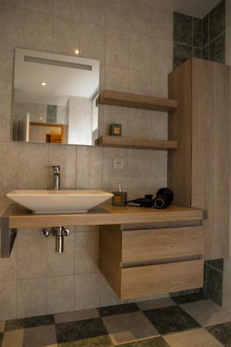 une salle de bain avec un lavabo et un miroir dans l'établissement Gîte des Amis, à Aubertans