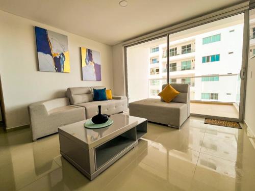 Et opholdsområde på Exclusivo Apartamento Frente Al Mar En Cartagena