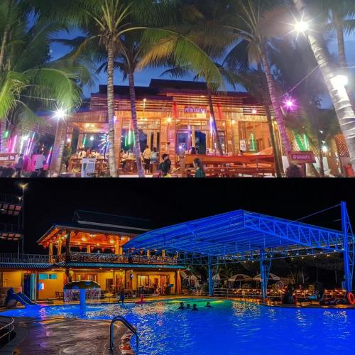 two pictures of a pool at a resort at ห้างหุ้นส่วนจำกัด บ้านเถ้าแก่ in Ban Muang Baeng
