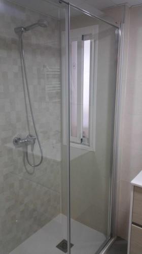 a shower with a glass door in a bathroom at SAUCES - PARKING GRATIS - CLIMATIZADO in Jaén