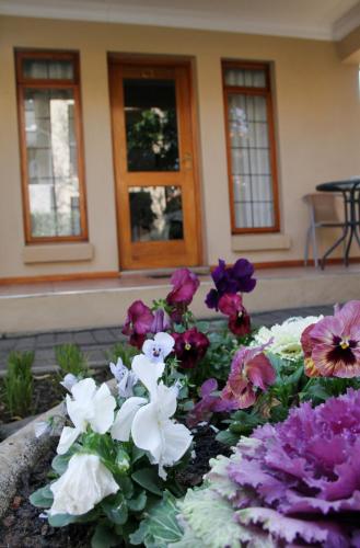 a bunch of purple and white flowers in a garden at Del Roza Guest House in Middelburg