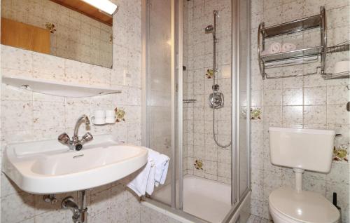 a bathroom with a sink and a toilet and a shower at Beautiful Apartment In Wagrain With Kitchen in Wagrain
