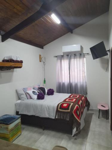 a bedroom with a large bed and a window at Sitio148 Hospedaria in Penedo