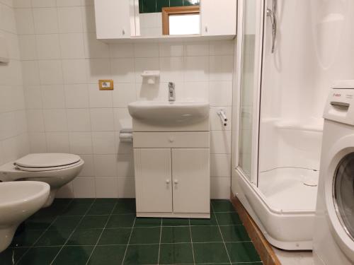 uma casa de banho com um lavatório, um WC e um chuveiro em Apartment Sissi em Badia