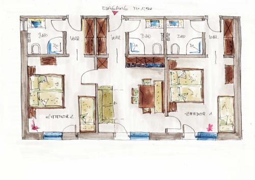 a drawing of a floor plan of a building at Hotel Martellerhof in Martello