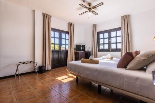 a bedroom with a large bed with a ceiling fan at Hotel Ecolife Tenerife in San Miguel de Abona