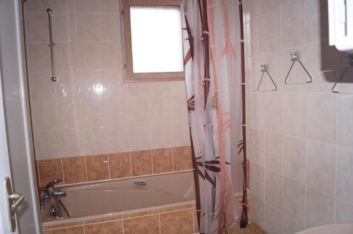 a bathroom with a tub and a toilet and a shower at gite de la jument grise in Lescheroux