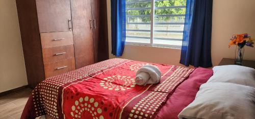 a baby laying on top of a bed at Habitaciones Mimado morelia in Morelia