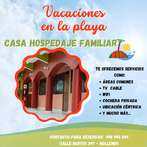ein Flyer für das Restaurant aacienda en la playa in der Unterkunft Casa Hospedaje Familiar Kaleta in Mollendo