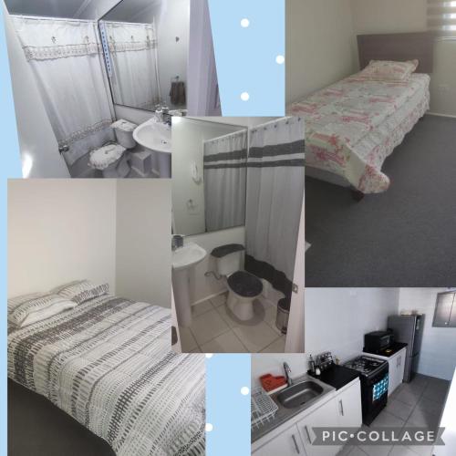 a collage of pictures of a bedroom and a bathroom at Departamento sector florida in La Serena