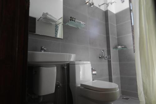 een badkamer met een toilet en een wastafel bij Elysian Grand Hotel in Bangalore