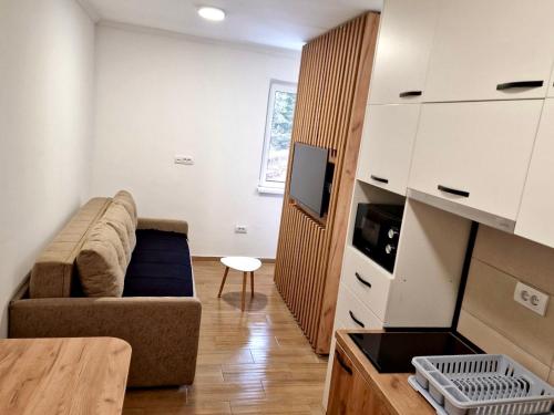 un salon avec un canapé et une table dans l'établissement Sunčana Planina Kopaonik, à Kopaonik