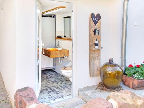 a bathroom with a toilet and a sink at Grub-Daniel-Hof in Freiamt