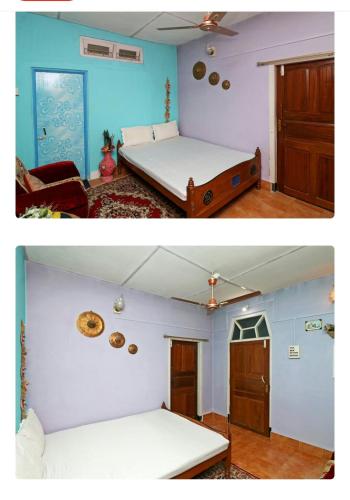a bedroom and a living room with a bed at Rupali Tat Ghar and Homestay in Majuli