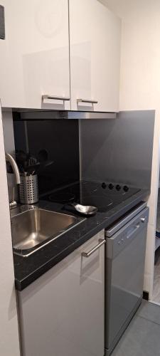 a kitchen with a sink and a stove at Aux pieds des pistes refait à neuf in Superdevoluy