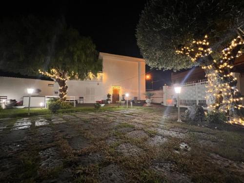 a house with christmas lights in a yard at night at Home Olympus Vesuvio in Pompei