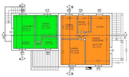a drawing of a building with green and orange at Casa Galina in Civitella in Val di Chiana