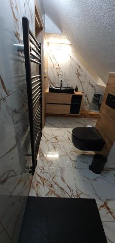 a bathroom with a sink and a toilet at Apartmany Scarlett in Mýto pod Ďumbierom