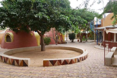 a tree in a circle in the middle of a street at La Maison Chocolat in Nianing