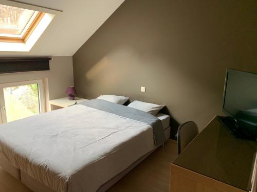sypialnia z łóżkiem i telewizorem z płaskim ekranem w obiekcie Fully furnished house, wifi, garage 