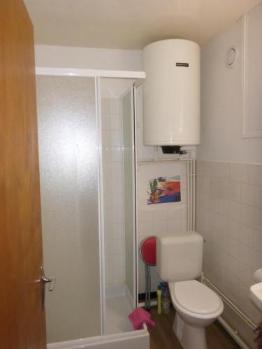 une salle de bain avec des toilettes blanches et une douche dans l'établissement Studio dans la station de ski La Bresse-Hohneck, à La Bresse