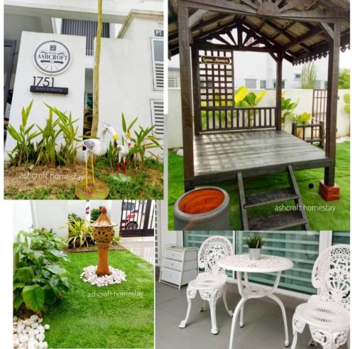 - un jardin avec un kiosque, une table et des chaises dans l'établissement Ashcroft homestay, à Kota Bharu