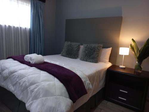sypialnia z dużym łóżkiem i oknem w obiekcie TPOKAY Self Catering Holiday Home w mieście Pietermaritzburg