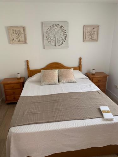 1 dormitorio con 1 cama grande y 2 mesitas de noche en acogedor apartamento 2 dormitorios en Granada