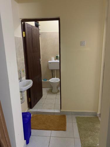 een badkamer met een toilet en een wastafel bij Mtwapa Apartment in Mombasa