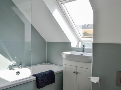 a bathroom with a sink and a bath tub and a skylight at Greenford Farm in Newtyle