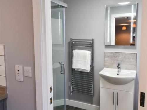 uma pequena casa de banho com um lavatório e um espelho em Apartment 1 The Boardwalk - Uk31781 em Great Yarmouth