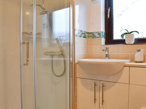 a bathroom with a shower and a sink at Four Winds in Drumnadrochit