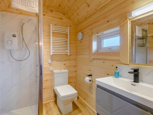 a small bathroom with a toilet and a sink at Dragon Fly Retreat-uk36831 in Pentney