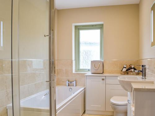 La salle de bains est pourvue d'une douche, de toilettes et d'un lavabo. dans l'établissement The Granary, à Hayscastle Cross