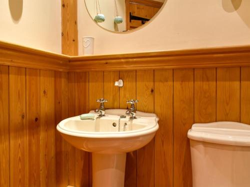 een badkamer met een wastafel en een toilet bij Bell Hill Cottage in Lindale