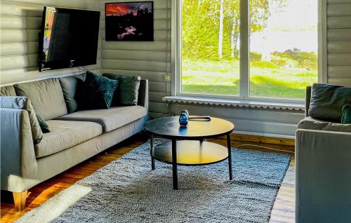 a living room with a couch and a coffee table at Pet Friendly Home In Rosvik With Wifi in Rosvik