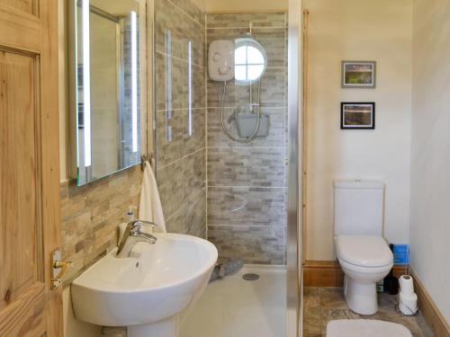 a bathroom with a sink and a toilet at Lapwing Cottage in Longframlington