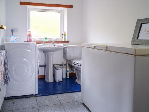 een badkamer met een wastafel, een toilet en een raam bij The Nicolson House in Graver