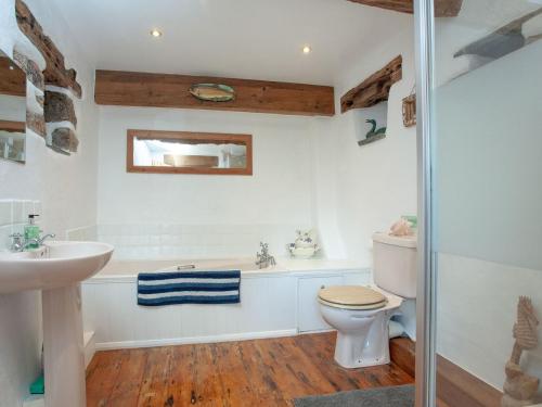 uma casa de banho com um WC e um lavatório em Higher Broadaford Barn em Ivybridge