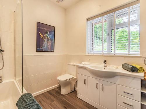 a bathroom with a sink and a toilet and a shower at Quarry Lodge in Boughton Monchelsea