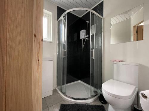 baño con ducha y aseo blanco en Lewis - Uk34047, en Stornoway