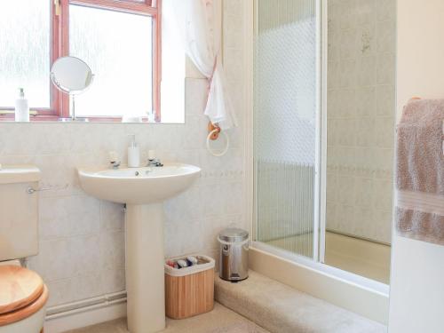 a bathroom with a sink and a shower at The Byre in Pencombe