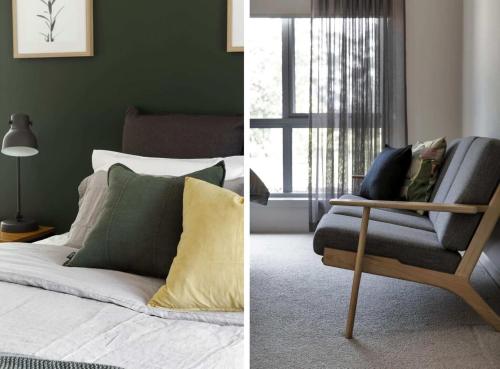 a living room with a couch and a chair at Wombat Edge - Daylesford Region in Lyonville