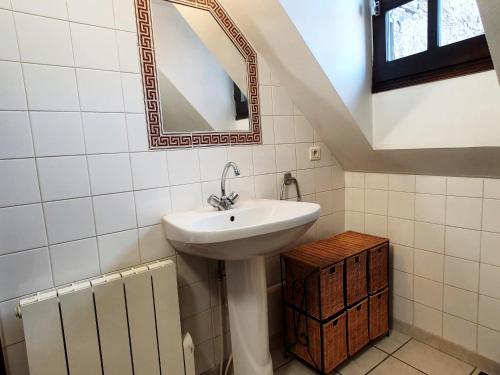 bagno con lavandino e specchio di La ruelle des 2 vallées ad Arreau