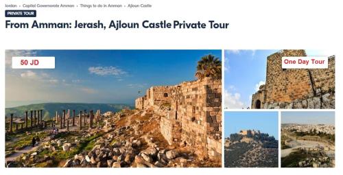 a collage of pictures of a mountain with a city at Cliff Hostel in Amman