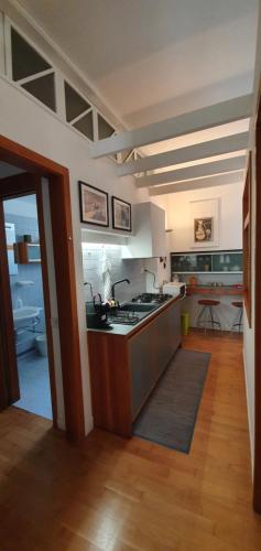 Il comprend une cuisine équipée d'un évier et d'une cuisinière. four supérieur dans l'établissement DOMUS B, Corso Francia apartment, à Rome