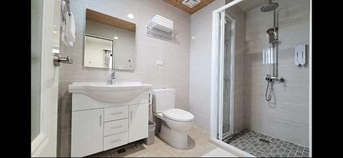 W łazience znajduje się toaleta, umywalka i prysznic. w obiekcie 莫民宿 MO Homestay w mieście Yuanshan