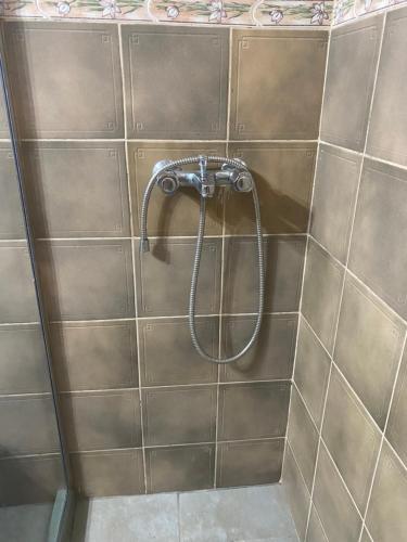 a shower with a hose on a tiled wall at Sol de montaña in Ciudad Lujan de Cuyo